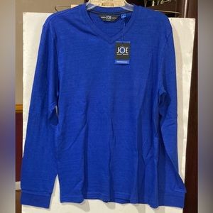 NWT JAbboud moisture control 100% cotton LS BLUE  V- neck MENS SWEATER; M Slim